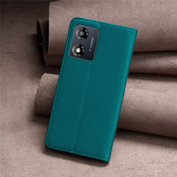 BINFEN COLOR BF18 For Motorola Moto E13 4G Card Slot Design Phone Cover Leather Stand Phone Case - Green