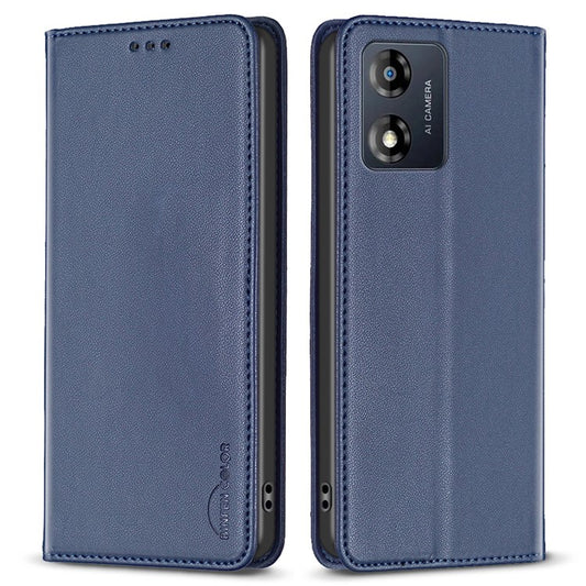 BINFEN COLOR BF18 For Motorola Moto E13 4G Card Slot Design Phone Cover Leather Stand Phone Case - Blue