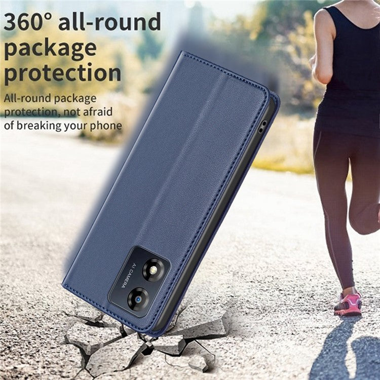 BINFEN COLOR BF18 For Motorola Moto E13 4G Card Slot Design Phone Cover Leather Stand Phone Case - Blue