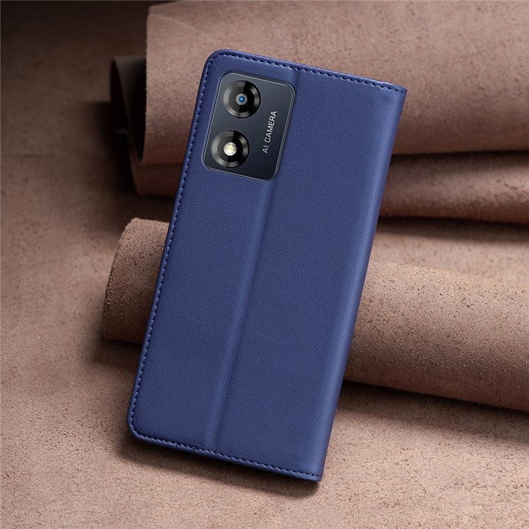 BINFEN COLOR BF18 For Motorola Moto E13 4G Card Slot Design Phone Cover Leather Stand Phone Case - Blue