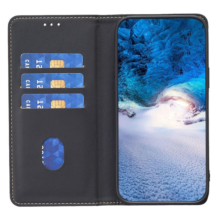 BINFEN COLOR BF18 For Motorola Moto E13 4G Card Slot Design Phone Cover Leather Stand Phone Case - Black
