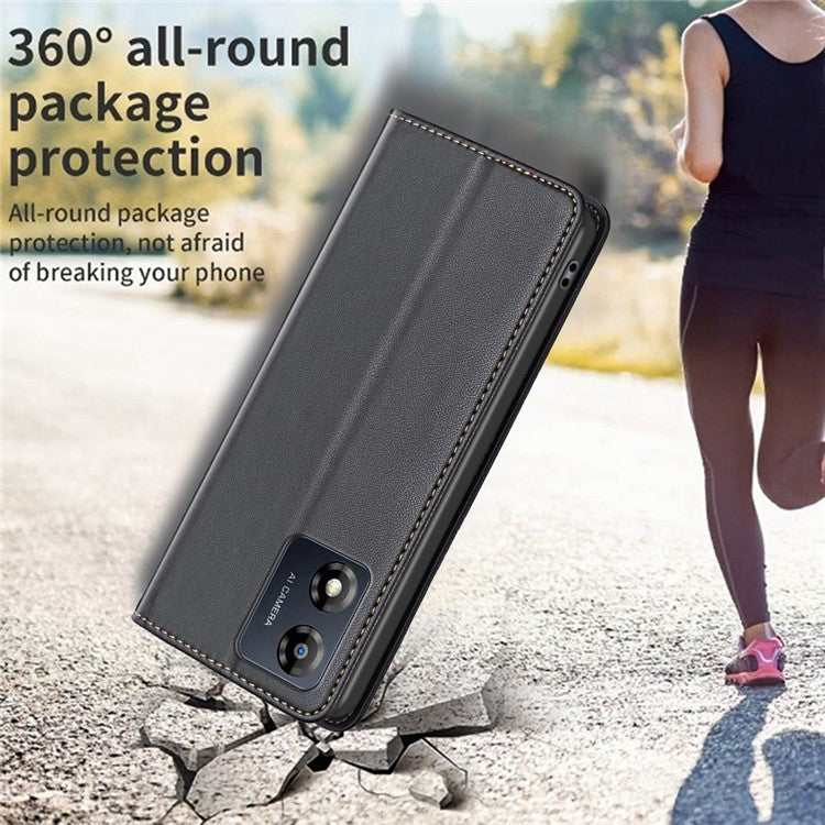 BINFEN COLOR BF18 For Motorola Moto E13 4G Card Slot Design Phone Cover Leather Stand Phone Case - Black