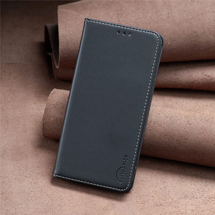 BINFEN COLOR BF18 For Motorola Moto E13 4G Card Slot Design Phone Cover Leather Stand Phone Case - Black