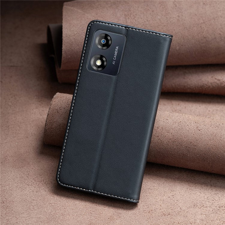BINFEN COLOR BF18 For Motorola Moto E13 4G Card Slot Design Phone Cover Leather Stand Phone Case - Black