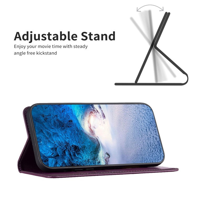 BINFEN COLOR BF18 For Motorola Moto E13 4G Card Slot Design Phone Cover Leather Stand Phone Case - Dark Purple