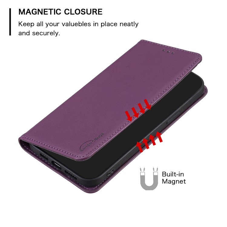 BINFEN COLOR BF18 For Motorola Moto E13 4G Card Slot Design Phone Cover Leather Stand Phone Case - Dark Purple
