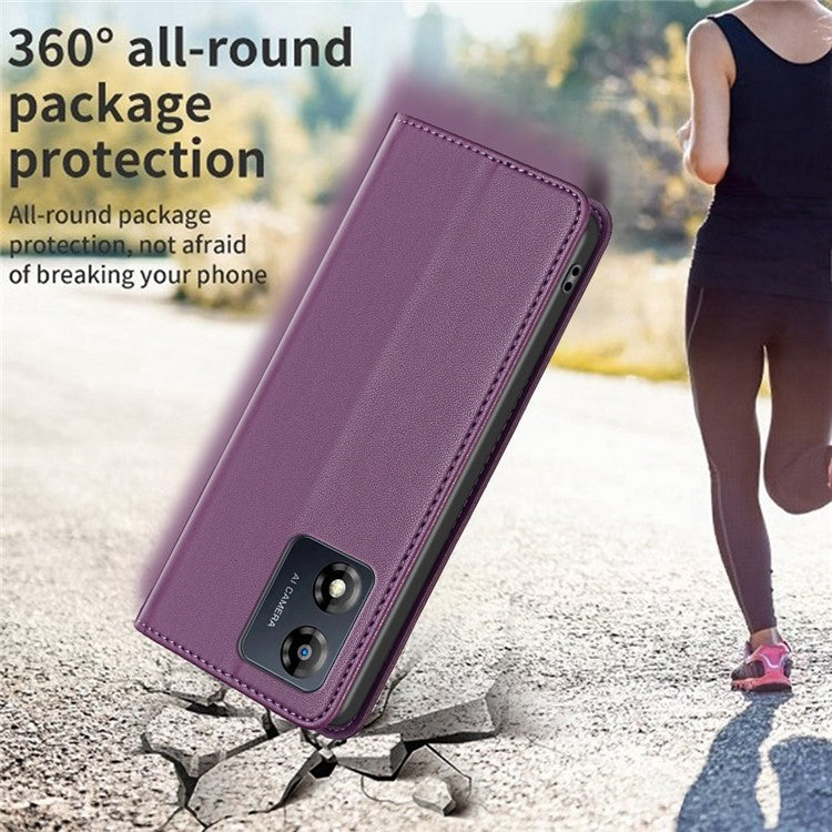 BINFEN COLOR BF18 For Motorola Moto E13 4G Card Slot Design Phone Cover Leather Stand Phone Case - Dark Purple