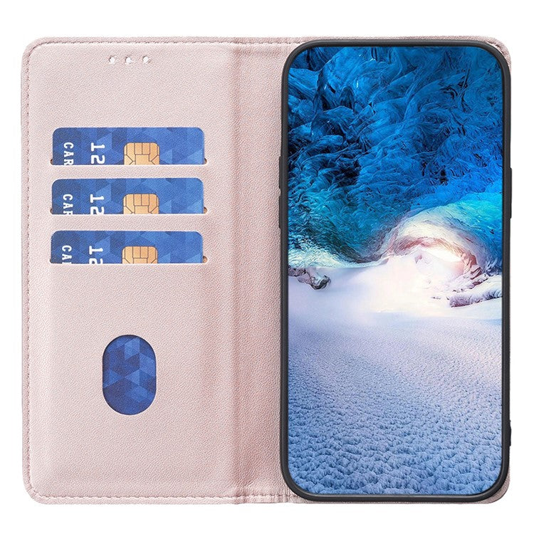 BINFEN COLOR BF18 For Motorola Moto E13 4G Card Slot Design Phone Cover Leather Stand Phone Case - Rose Gold