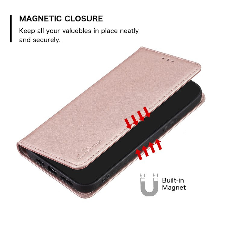 BINFEN COLOR BF18 For Motorola Moto E13 4G Card Slot Design Phone Cover Leather Stand Phone Case - Rose Gold