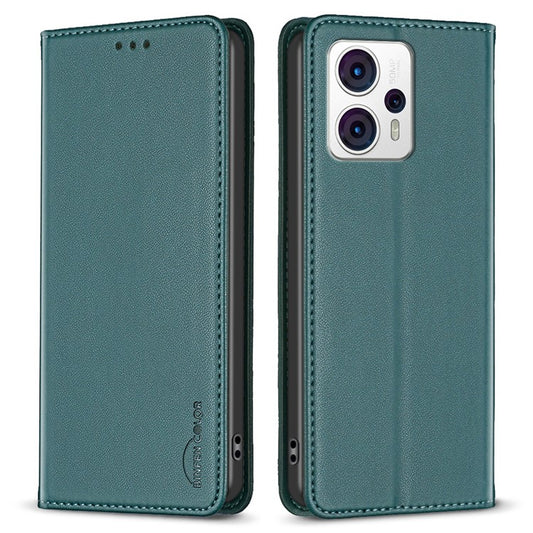 BINFEN COLOR BF18 For Motorola Moto G13 4G / G23 4G / G53 5G Anti-Scratch Phone Case PU Leather Card Slot Stand Cover - Green