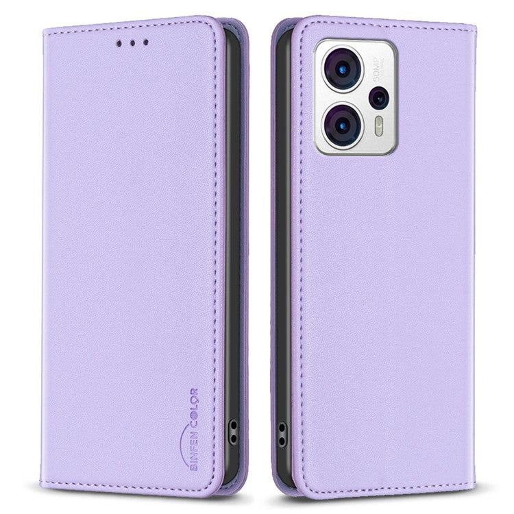 BINFEN COLOR BF18 For Motorola Moto G13 4G / G23 4G / G53 5G Anti-Scratch Phone Case PU Leather Card Slot Stand Cover - Purple