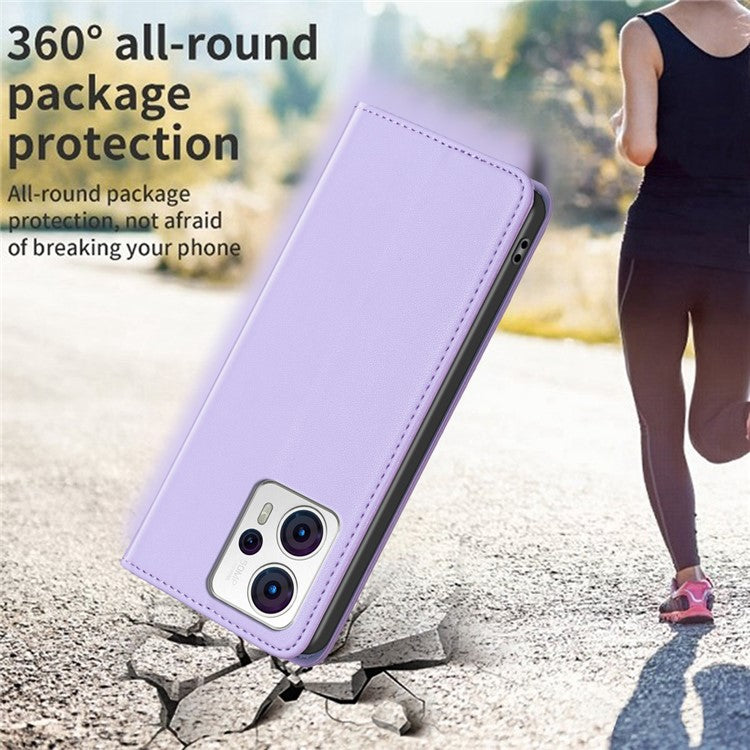 BINFEN COLOR BF18 For Motorola Moto G13 4G / G23 4G / G53 5G Anti-Scratch Phone Case PU Leather Card Slot Stand Cover - Purple