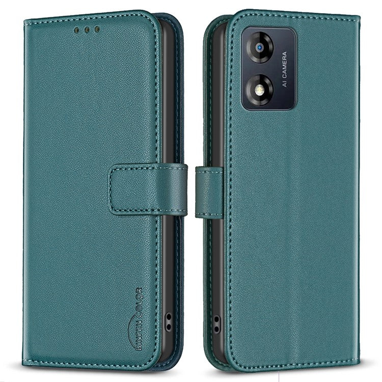 BINFEN COLOR BF17 For Motorola Moto E13 4G Flip Wallet Phone Case PU Leather Stand Magnetic Cover - Green