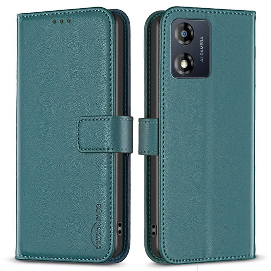 BINFEN COLOR BF17 For Motorola Moto E13 4G Flip Wallet Phone Case PU Leather Stand Magnetic Cover - Green
