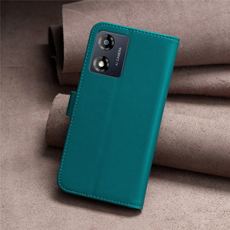 BINFEN COLOR BF17 For Motorola Moto E13 4G Flip Wallet Phone Case PU Leather Stand Magnetic Cover - Green