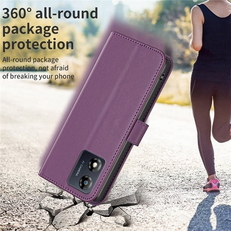 BINFEN COLOR BF17 For Motorola Moto E13 4G Flip Wallet Phone Case PU Leather Stand Magnetic Cover - Dark Purple