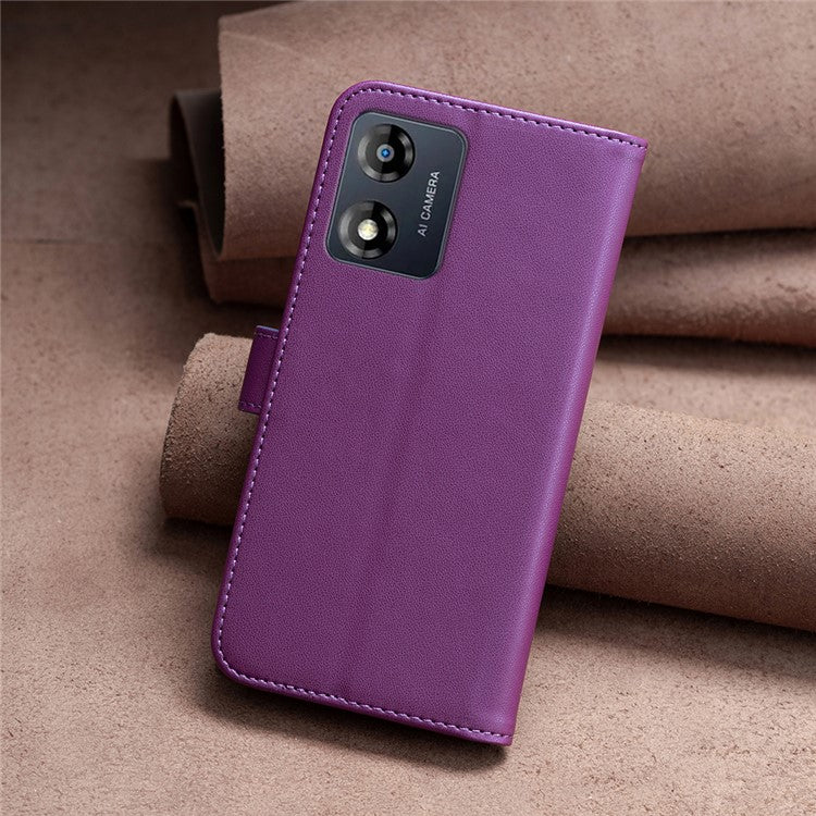 BINFEN COLOR BF17 For Motorola Moto E13 4G Flip Wallet Phone Case PU Leather Stand Magnetic Cover - Dark Purple