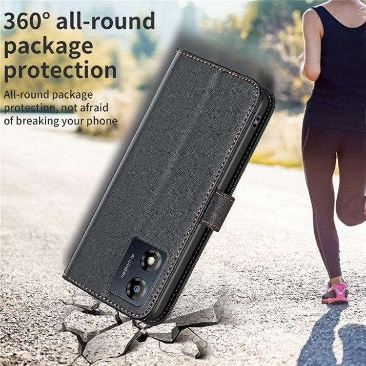 BINFEN COLOR BF17 For Motorola Moto E13 4G Flip Wallet Phone Case PU Leather Stand Magnetic Cover - Black