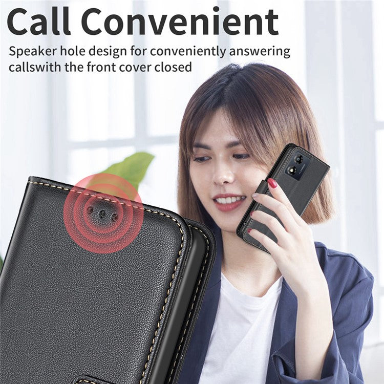 BINFEN COLOR BF17 For Motorola Moto E13 4G Flip Wallet Phone Case PU Leather Stand Magnetic Cover - Black