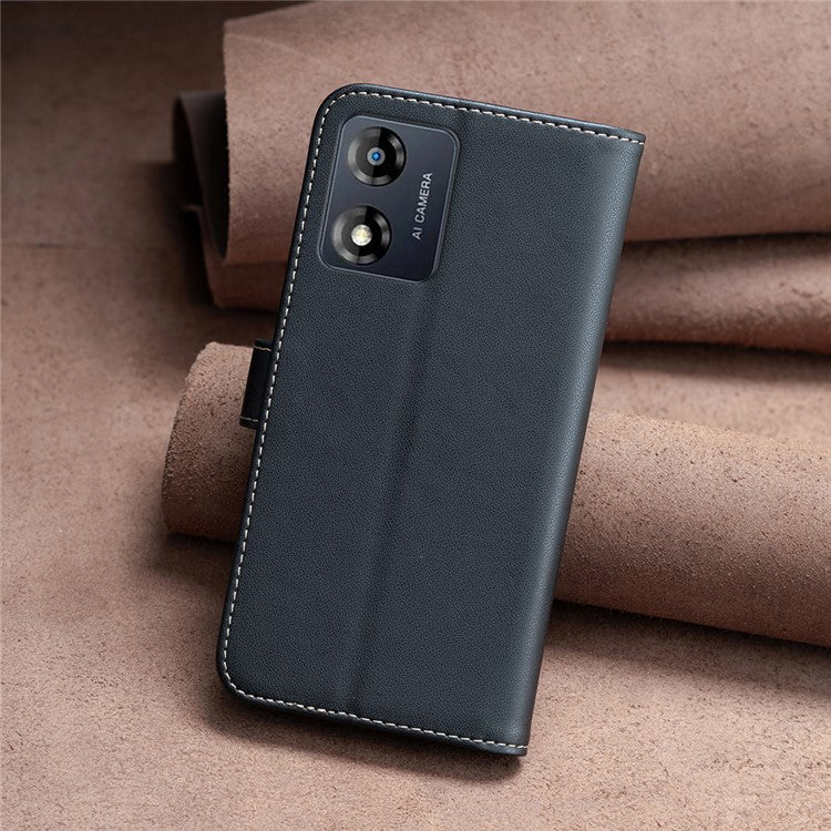 BINFEN COLOR BF17 For Motorola Moto E13 4G Flip Wallet Phone Case PU Leather Stand Magnetic Cover - Black