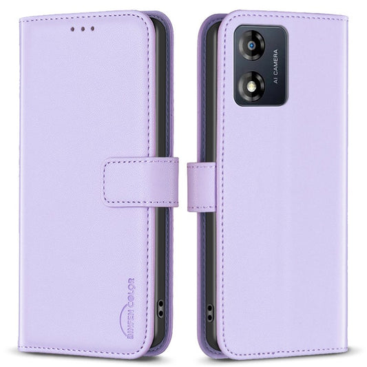 BINFEN COLOR BF17 For Motorola Moto E13 4G Flip Wallet Phone Case PU Leather Stand Magnetic Cover - Purple