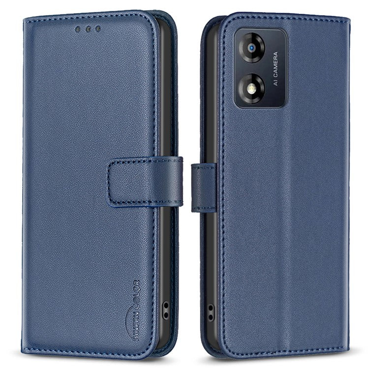 BINFEN COLOR BF17 For Motorola Moto E13 4G Flip Wallet Phone Case PU Leather Stand Magnetic Cover - Blue