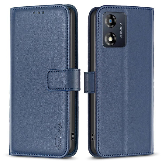 BINFEN COLOR BF17 For Motorola Moto E13 4G Flip Wallet Phone Case PU Leather Stand Magnetic Cover - Blue