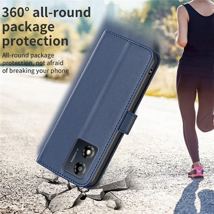 BINFEN COLOR BF17 For Motorola Moto E13 4G Flip Wallet Phone Case PU Leather Stand Magnetic Cover - Blue