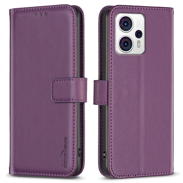 BINFEN COLOR BF17 For Motorola Moto G13 4G / G23 4G / G53 5G Magnetic Phone Case Wallet Leather Phone Stand Cover - Dark Purple