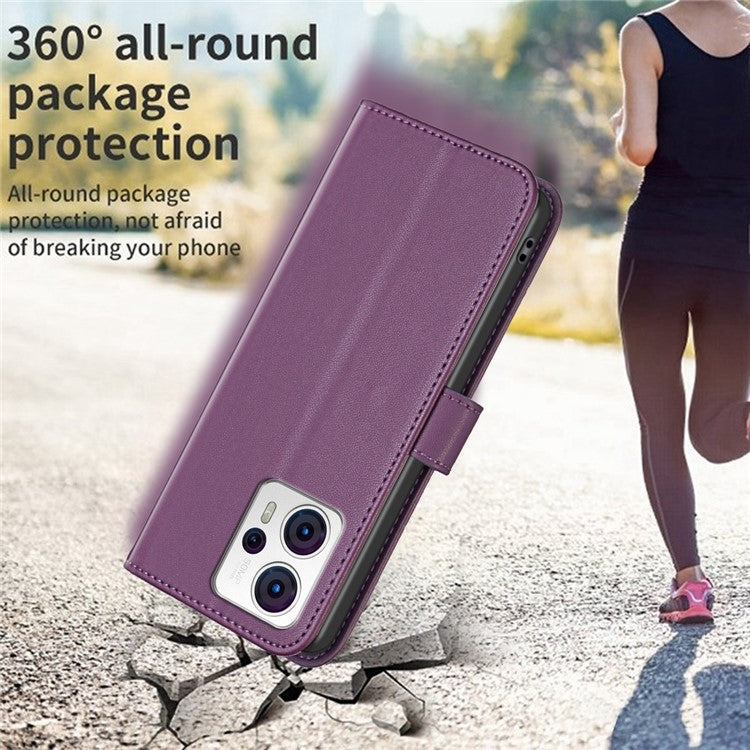 BINFEN COLOR BF17 For Motorola Moto G13 4G / G23 4G / G53 5G Magnetic Phone Case Wallet Leather Phone Stand Cover - Dark Purple