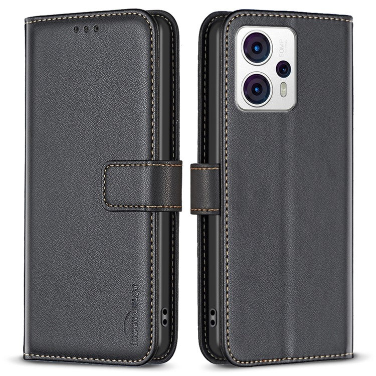 BINFEN COLOR BF17 For Motorola Moto G13 4G / G23 4G / G53 5G Magnetic Phone Case Wallet Leather Phone Stand Cover - Black