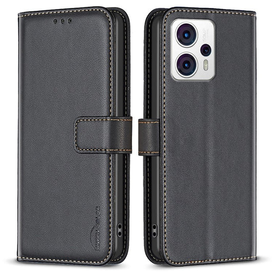 BINFEN COLOR BF17 For Motorola Moto G13 4G / G23 4G / G53 5G Magnetic Phone Case Wallet Leather Phone Stand Cover - Black