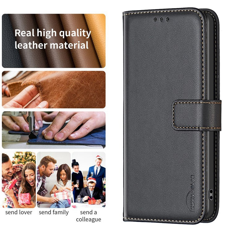 BINFEN COLOR BF17 For Motorola Moto G13 4G / G23 4G / G53 5G Magnetic Phone Case Wallet Leather Phone Stand Cover - Black