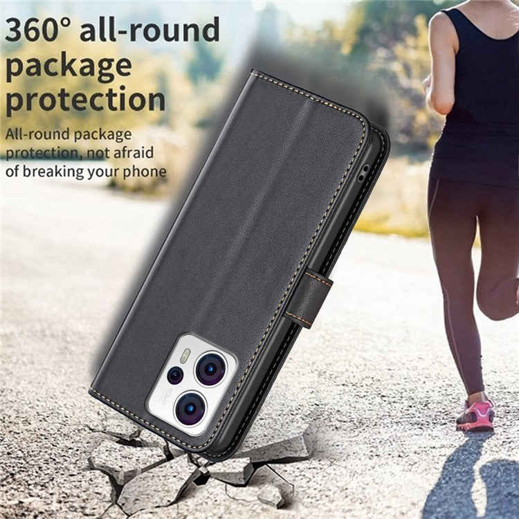 BINFEN COLOR BF17 For Motorola Moto G13 4G / G23 4G / G53 5G Magnetic Phone Case Wallet Leather Phone Stand Cover - Black