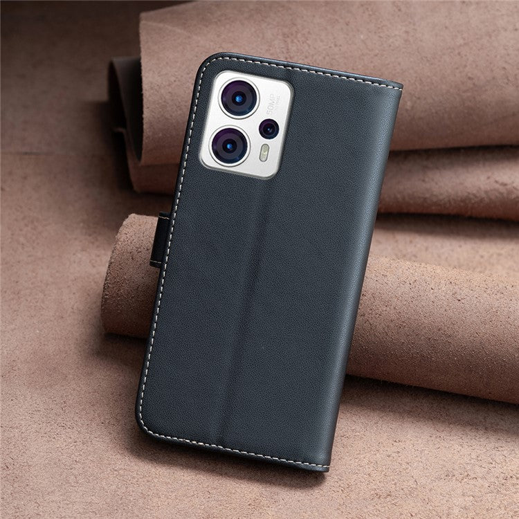 BINFEN COLOR BF17 For Motorola Moto G13 4G / G23 4G / G53 5G Magnetic Phone Case Wallet Leather Phone Stand Cover - Black