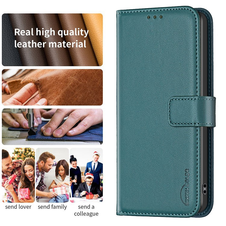 BINFEN COLOR BF17 For Motorola Moto G13 4G / G23 4G / G53 5G Magnetic Phone Case Wallet Leather Phone Stand Cover - Green
