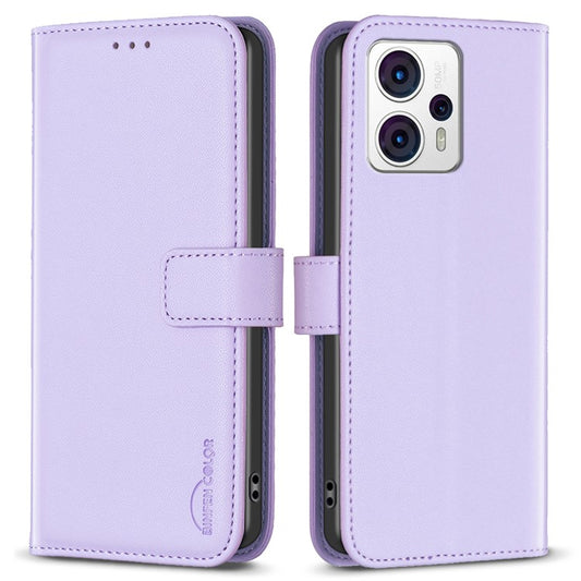 BINFEN COLOR BF17 For Motorola Moto G13 4G / G23 4G / G53 5G Magnetic Phone Case Wallet Leather Phone Stand Cover - Purple