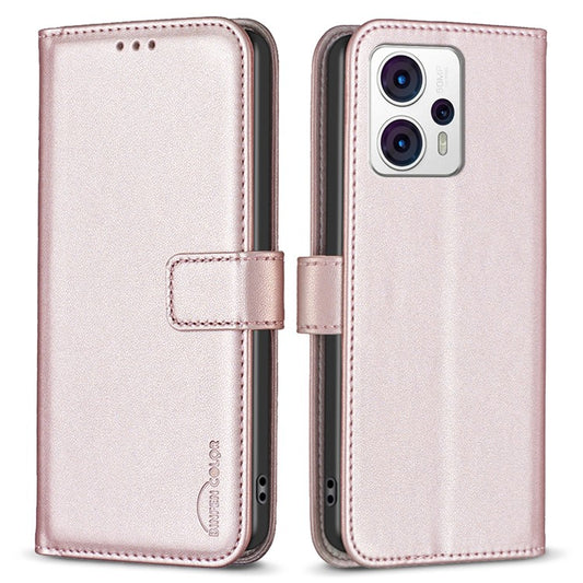 BINFEN COLOR BF17 For Motorola Moto G13 4G / G23 4G / G53 5G Magnetic Phone Case Wallet Leather Phone Stand Cover - Rose Gold