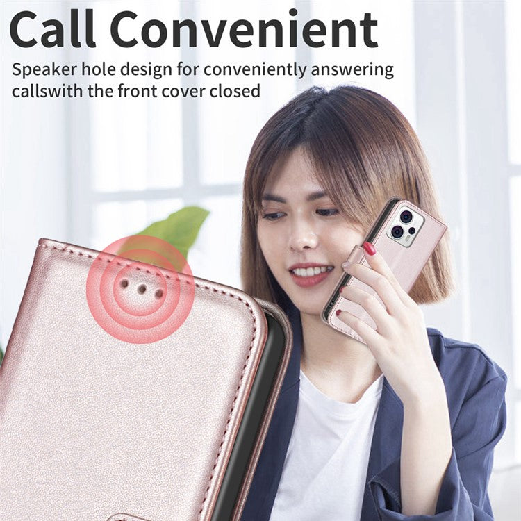 BINFEN COLOR BF17 For Motorola Moto G13 4G / G23 4G / G53 5G Magnetic Phone Case Wallet Leather Phone Stand Cover - Rose Gold
