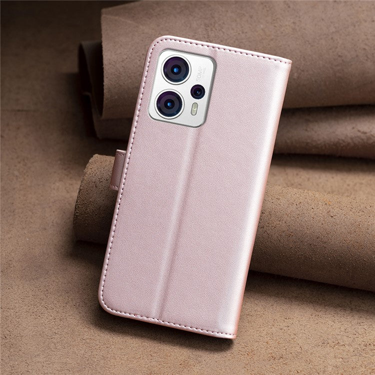 BINFEN COLOR BF17 For Motorola Moto G13 4G / G23 4G / G53 5G Magnetic Phone Case Wallet Leather Phone Stand Cover - Rose Gold