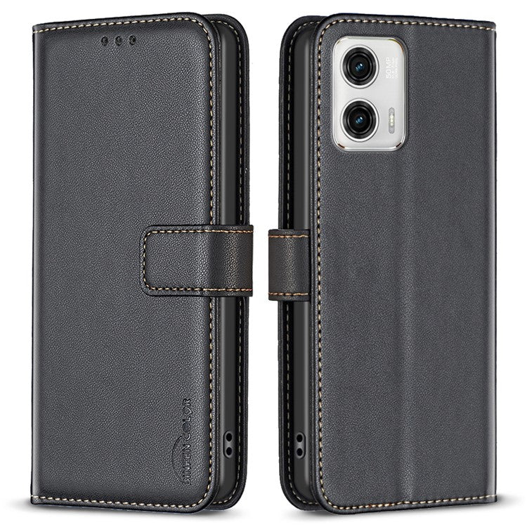BINFEN COLOR BF17 Wallet Leather Phone Cover For Motorola Moto G73 5G Magnetic Closure Phone Stand Case - Black
