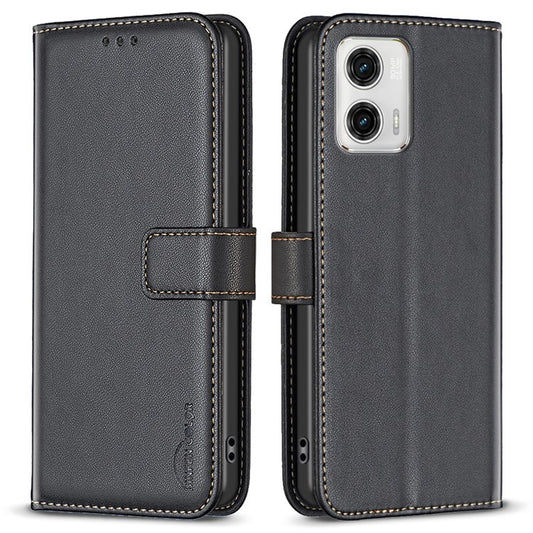 BINFEN COLOR BF17 Wallet Leather Phone Cover For Motorola Moto G73 5G Magnetic Closure Phone Stand Case - Black