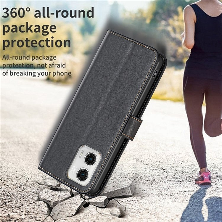 BINFEN COLOR BF17 Wallet Leather Phone Cover For Motorola Moto G73 5G Magnetic Closure Phone Stand Case - Black