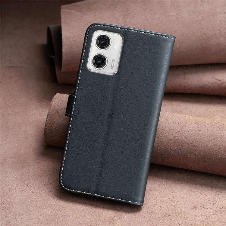 BINFEN COLOR BF17 Wallet Leather Phone Cover For Motorola Moto G73 5G Magnetic Closure Phone Stand Case - Black