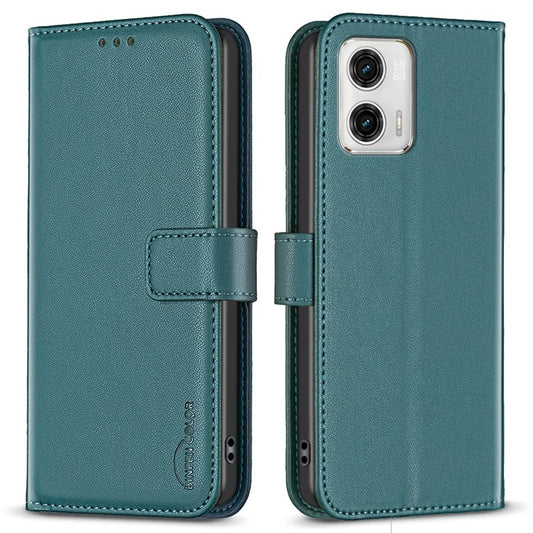 BINFEN COLOR BF17 Wallet Leather Phone Cover For Motorola Moto G73 5G Magnetic Closure Phone Stand Case - Green