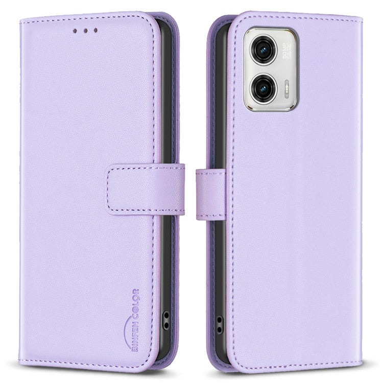 BINFEN COLOR BF17 Wallet Leather Phone Cover For Motorola Moto G73 5G Magnetic Closure Phone Stand Case - Purple