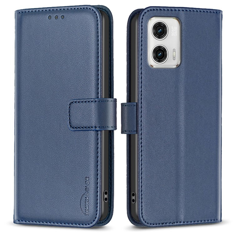 BINFEN COLOR BF17 Wallet Leather Phone Cover For Motorola Moto G73 5G Magnetic Closure Phone Stand Case - Blue