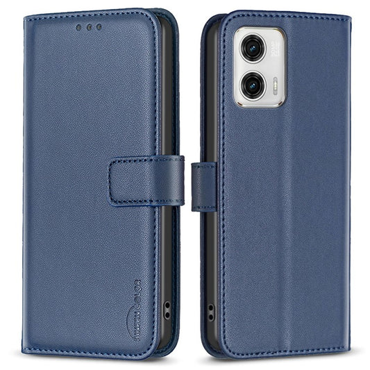 BINFEN COLOR BF17 Wallet Leather Phone Cover For Motorola Moto G73 5G Magnetic Closure Phone Stand Case - Blue