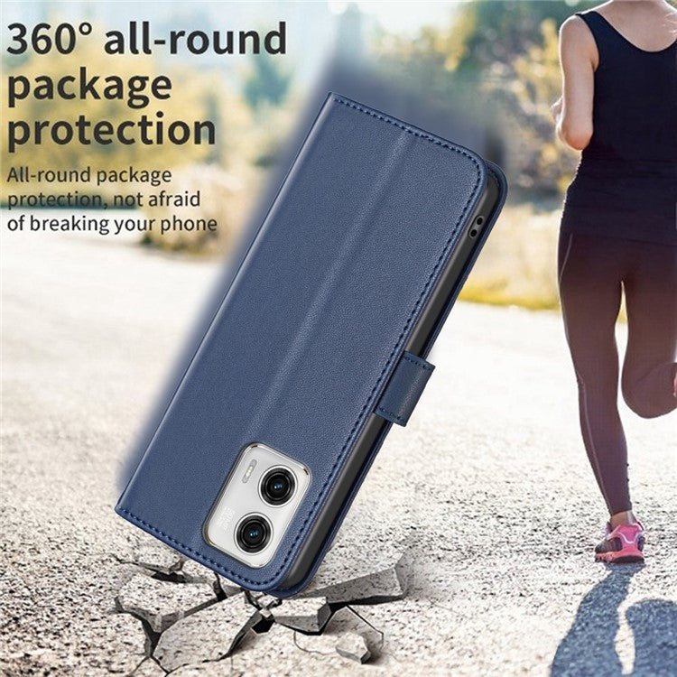 BINFEN COLOR BF17 Wallet Leather Phone Cover For Motorola Moto G73 5G Magnetic Closure Phone Stand Case - Blue