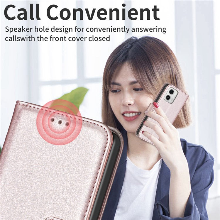BINFEN COLOR BF17 Wallet Leather Phone Cover For Motorola Moto G73 5G Magnetic Closure Phone Stand Case - Rose Gold